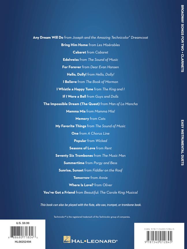 Broadway Songs for Two Clarinets