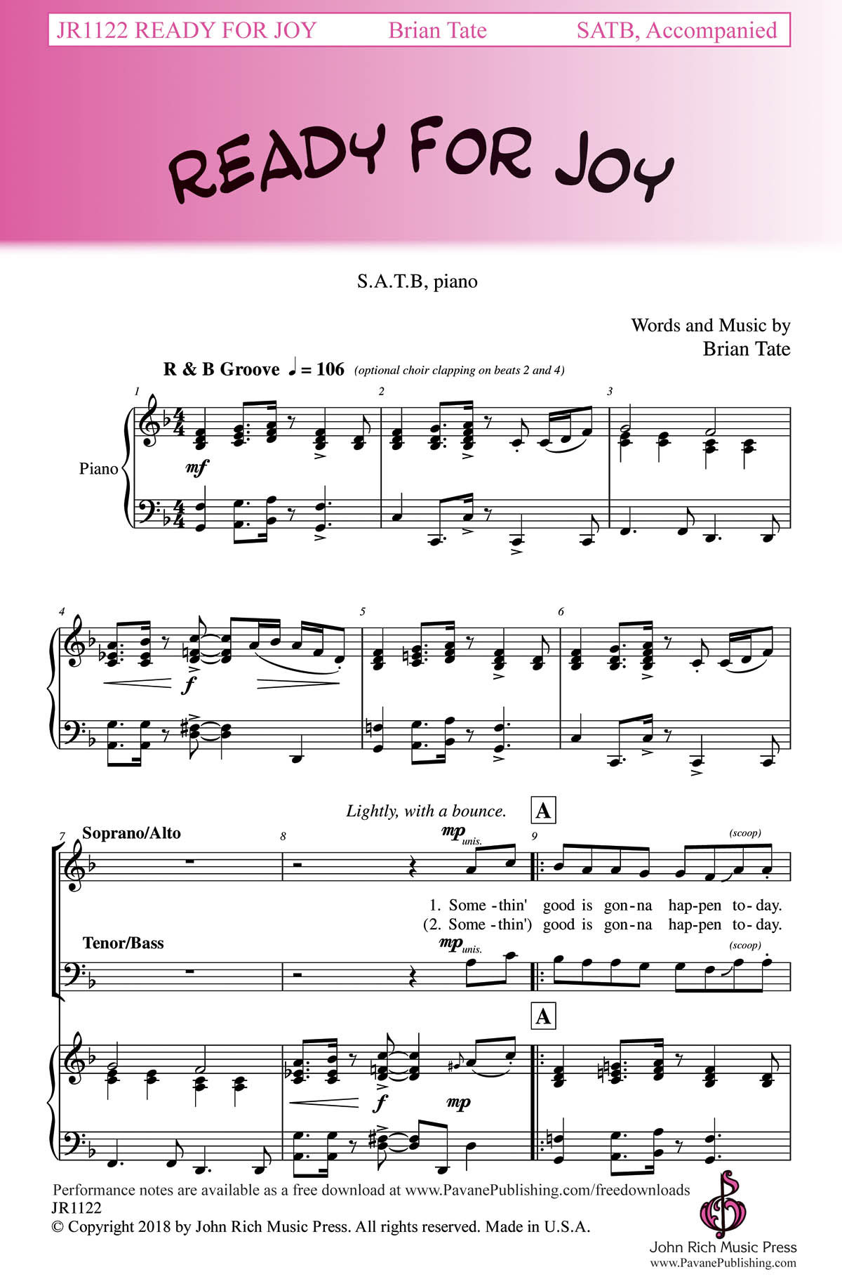 Brian Tate: Ready for Joy (SATB)