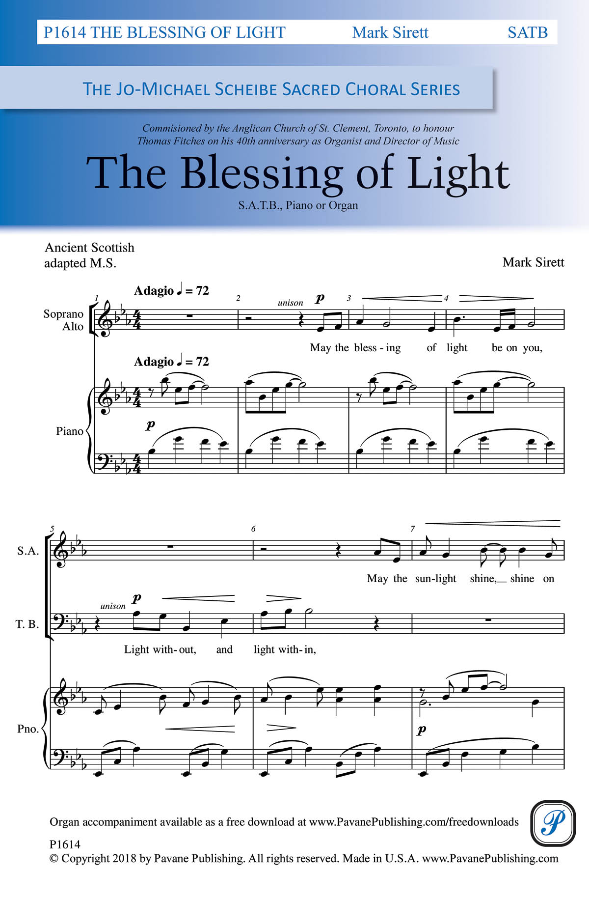 Mark Sirett: The Blessing of Light (SATB)