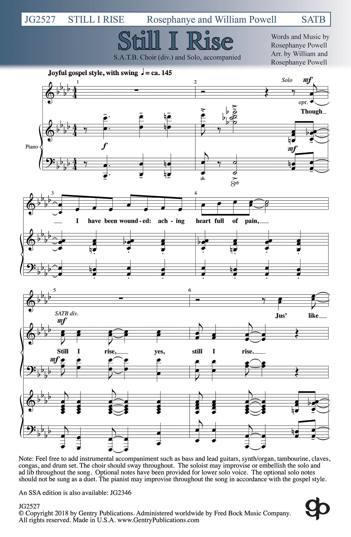 Rosephanye Powell: Still I Rise (SATB)