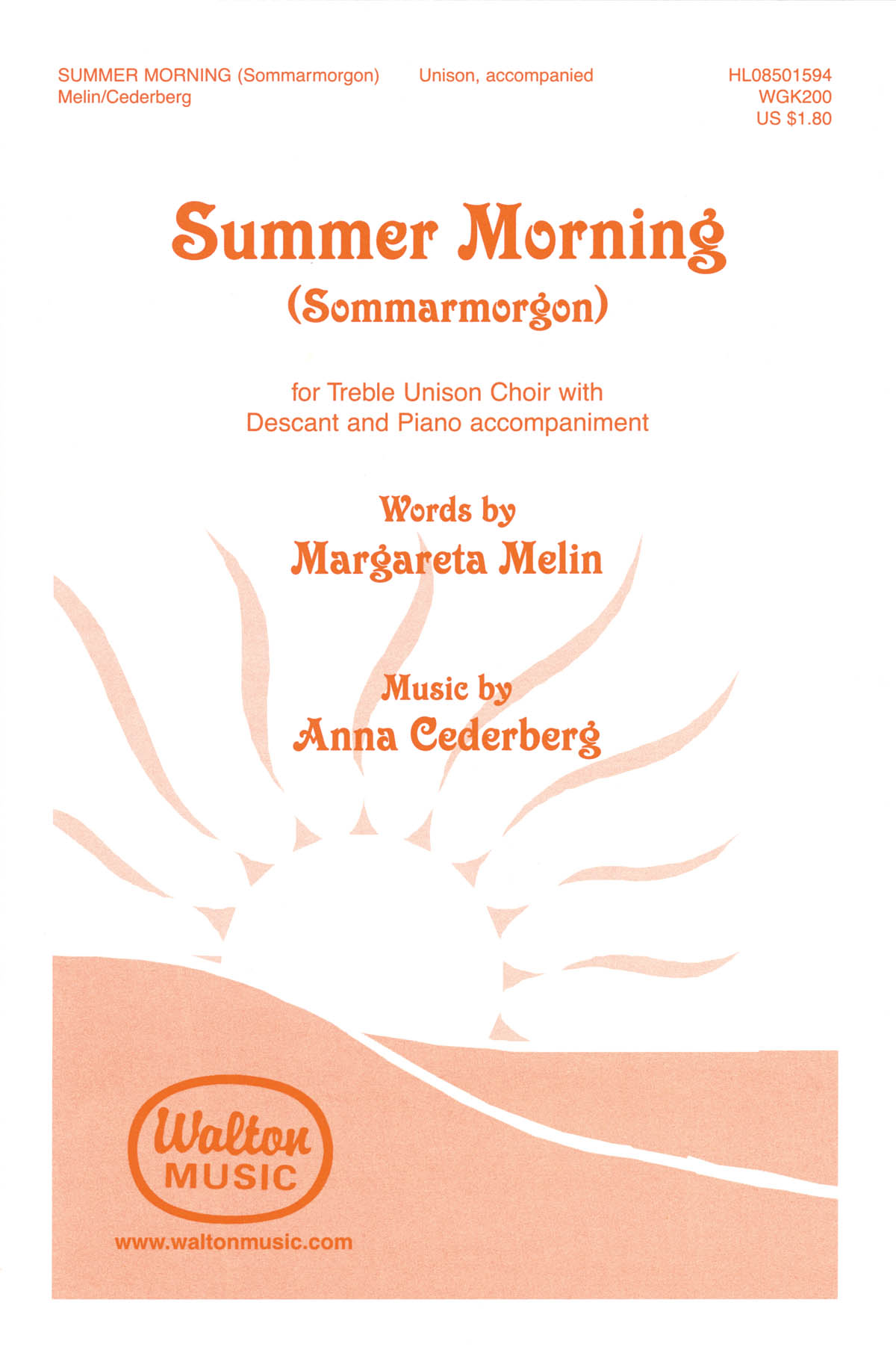 Anna Cederberg: Summer Morning (Sommarmorgon) (Unison/2 Part)