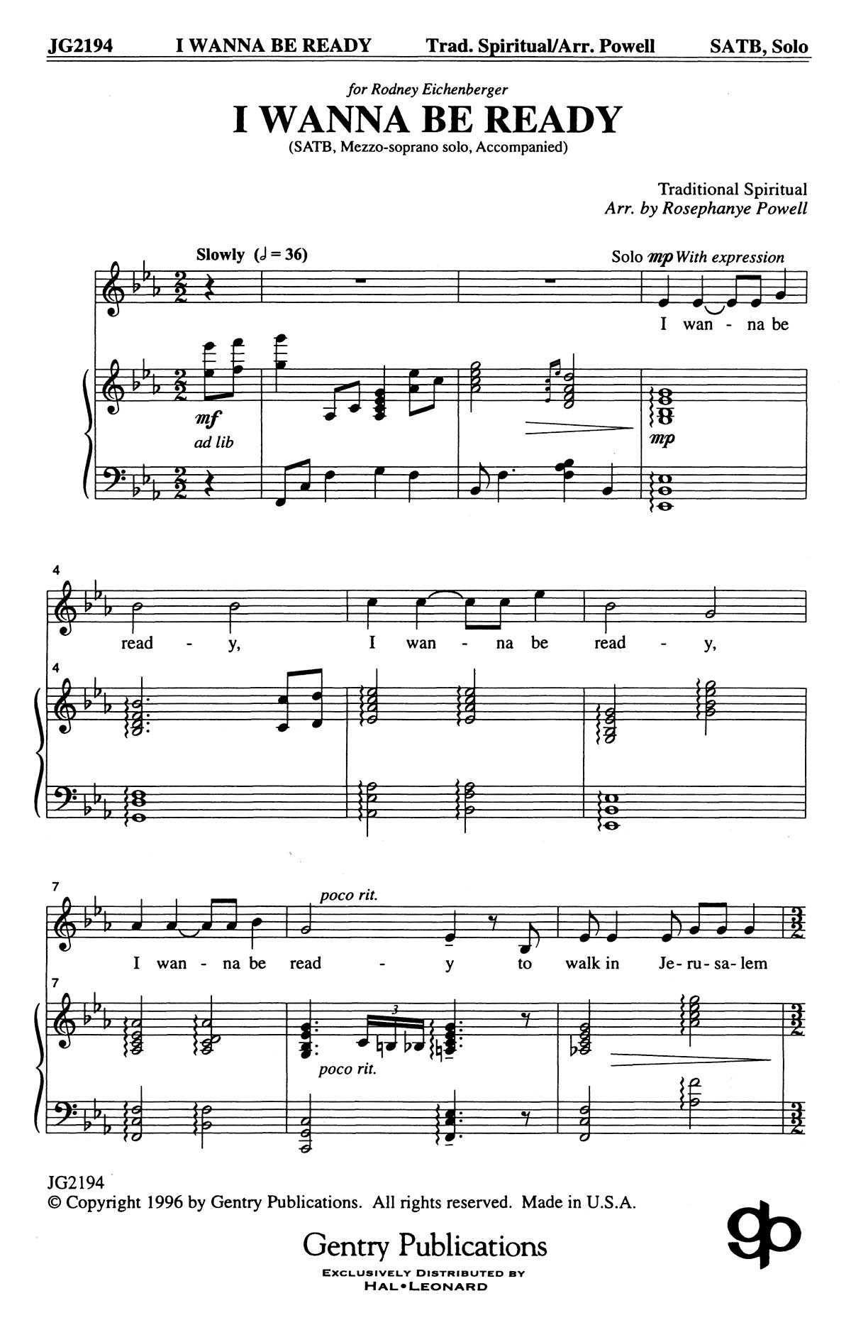 I Wanna Be Ready Mezzo Solo, (SATB)