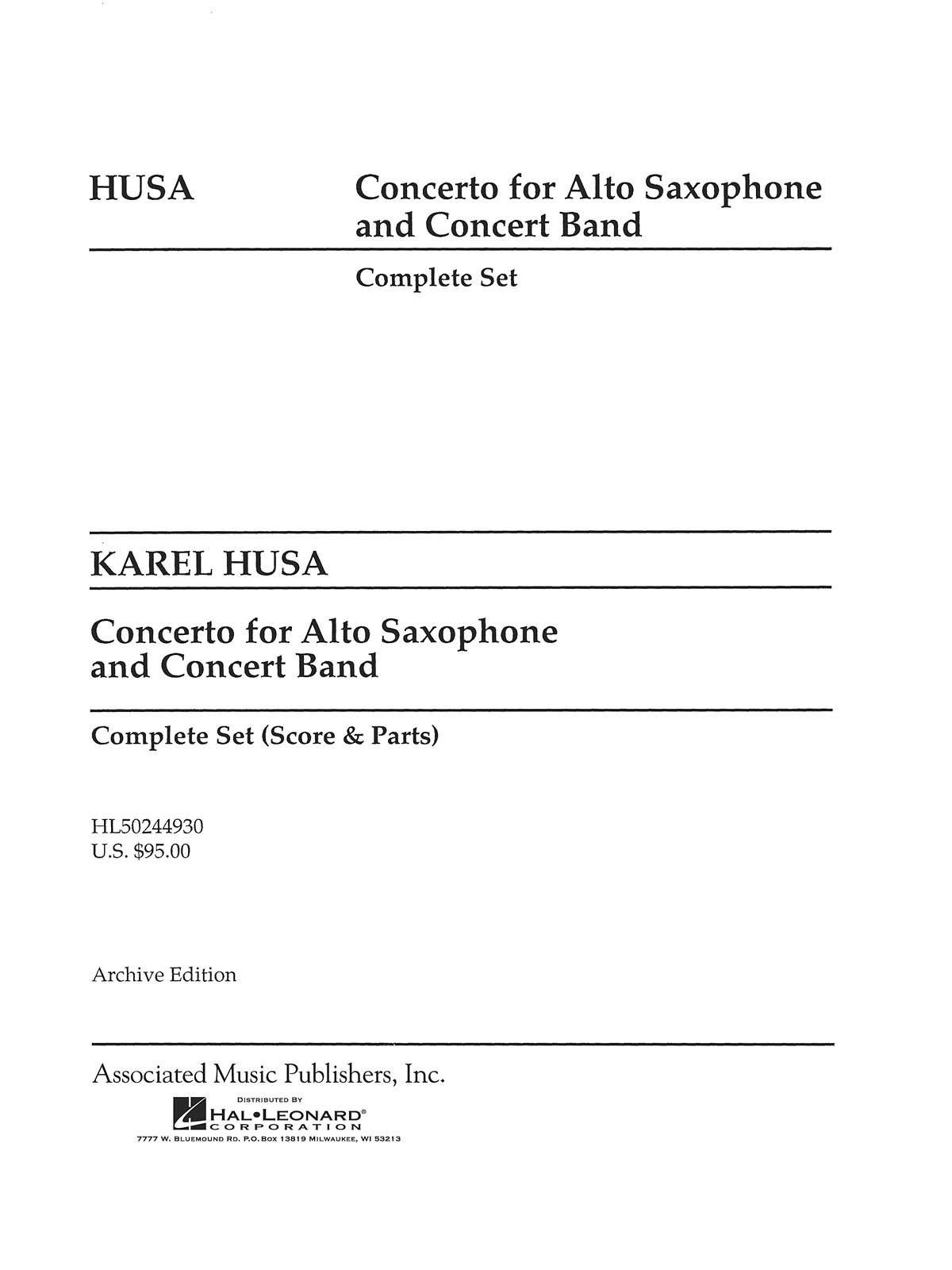 Karel Husa: Concerto for Alto Saxophone and Concert Band