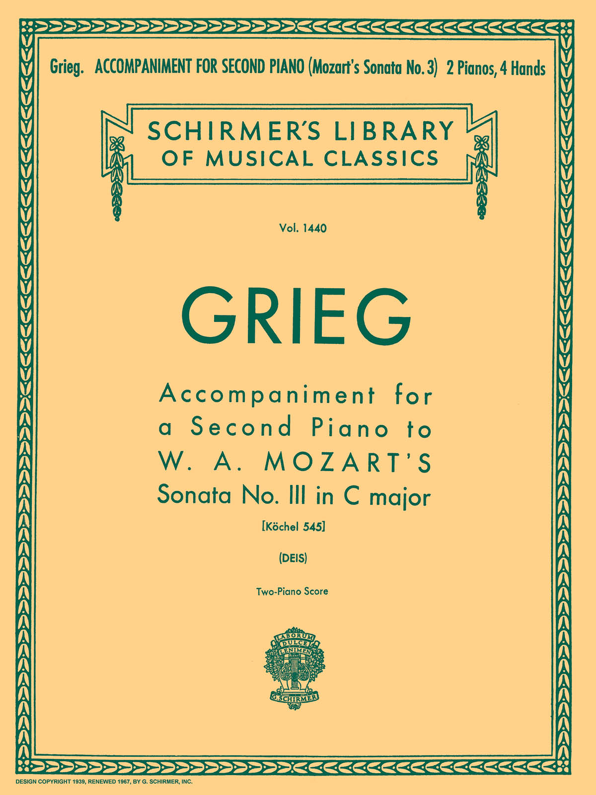 Grieg: Accompaniment fuer Second Piano To Mozart Sonata K.545