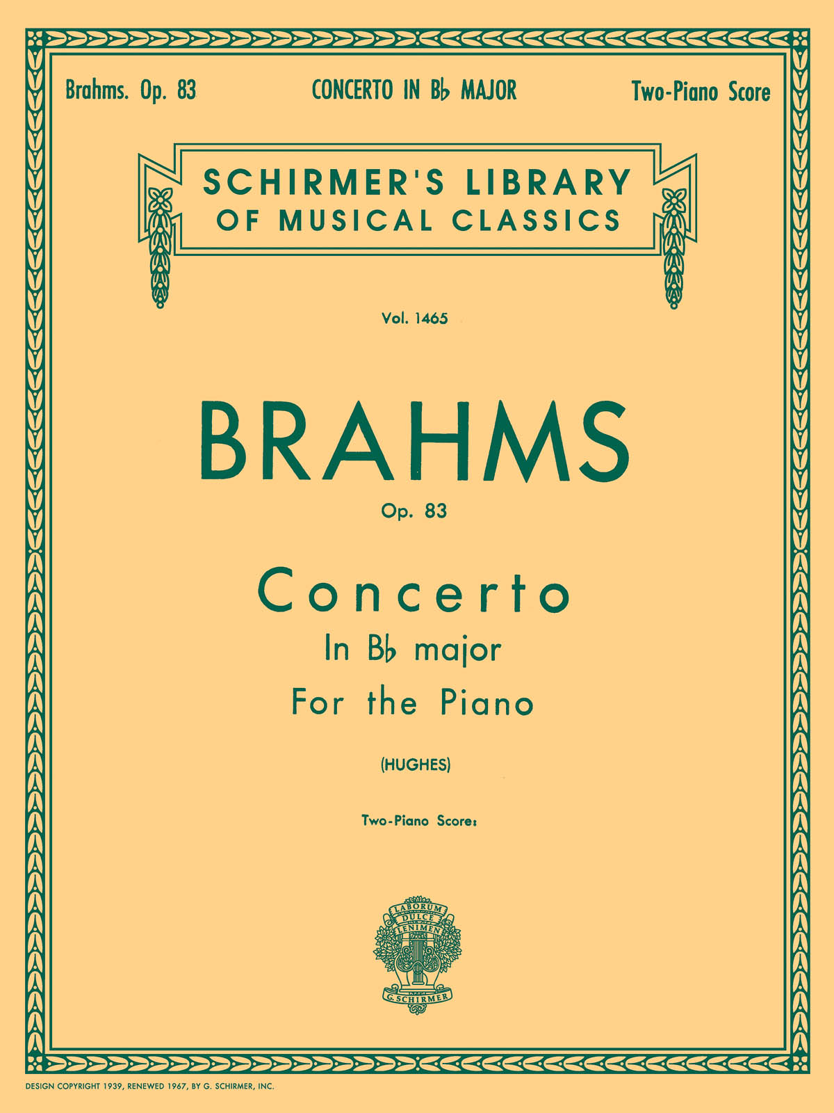 Brahms: Piano Concerto No. 2 In B Flat Op.83 (Two Piano Score)