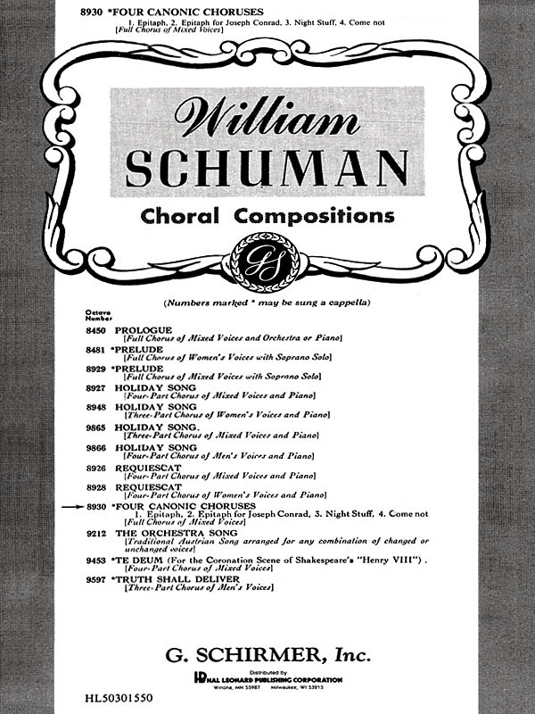 W Schuman: Four Canonic Choruses Unaccompanied