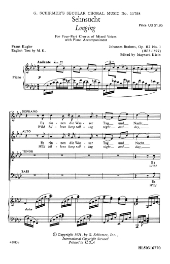 Brahms: Sehnsucht No1 Op112 Longing