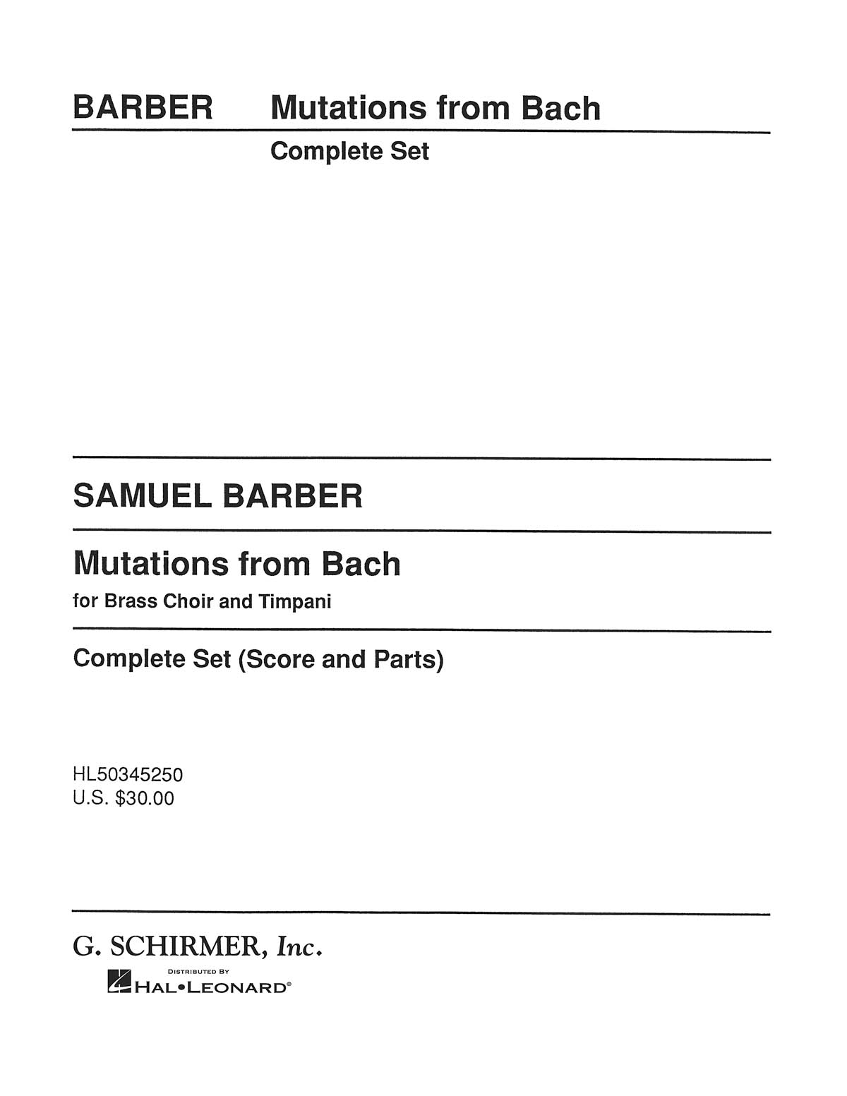 Samuel Barber: Mutations from Bach