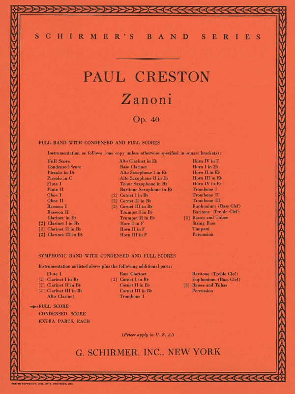 Paul Creston: Zanoni Op 40 (Partituur)