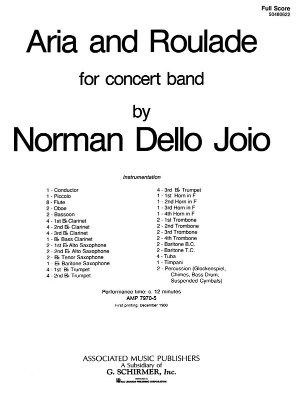 Norman Dello Joio: Aria & Roulade (Partituur Harmonie)