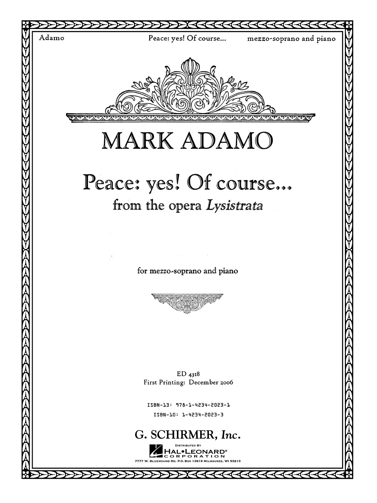 Mark Adamo: Peace: Yes! Of Course...