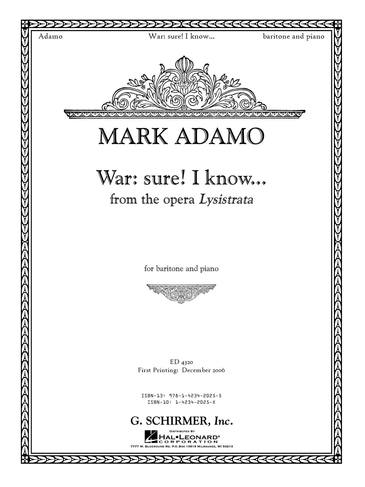 Mark Adamo: War: Sure. I Know... from the opera Lysistrata