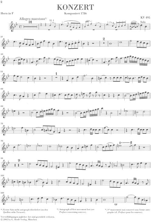 <b>Mozart</b>: Concerto fuer Horn and Orchestra no. 4 Eb major K. 495