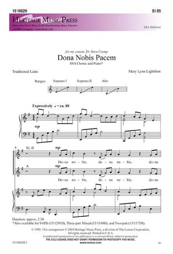 Mary Lynn Lightfoot: Dona Nobis Pacem (SSSA)