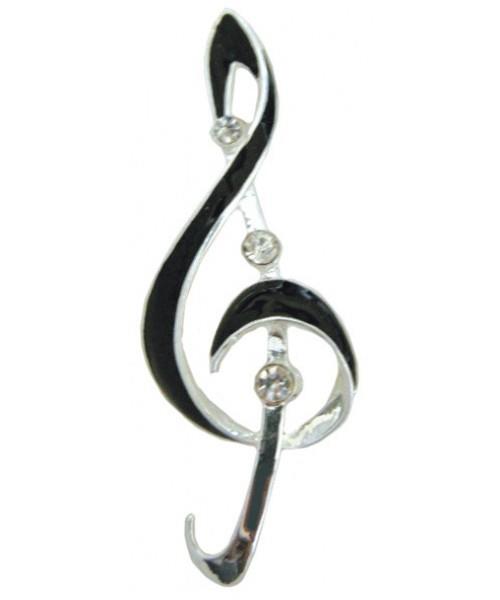 Brooch Black Enamel Clef