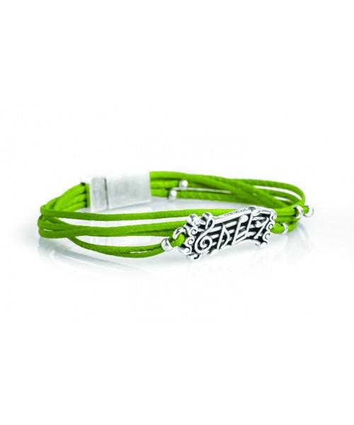 Italian Leather Music Score Bracelet - Green