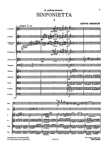 Lennox Berkeley: Sinfonietta For Orchestra Op.34 (Miniature Score)