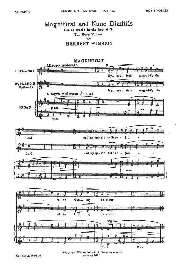 Magnificat And Nunc Dimittis In G (Boys Voices)