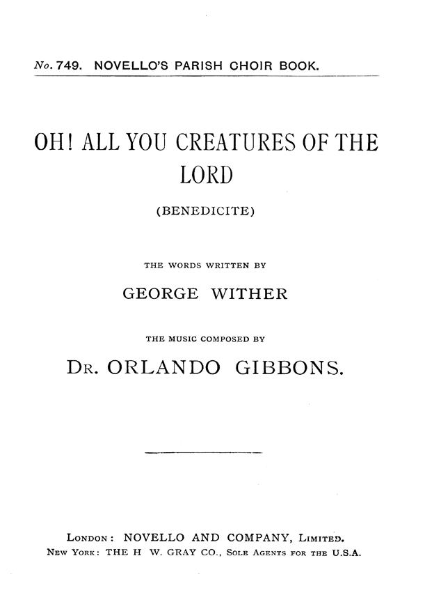 Oh! All You Creatures Of The Lord (Hymn)