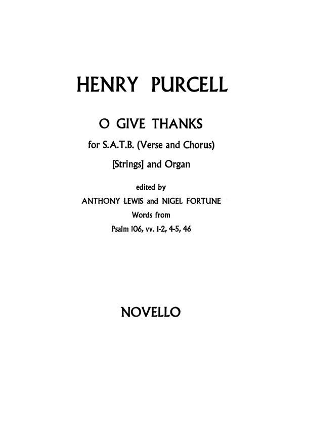 Purcell: O Give Thanks Unto The Lord (SATB)