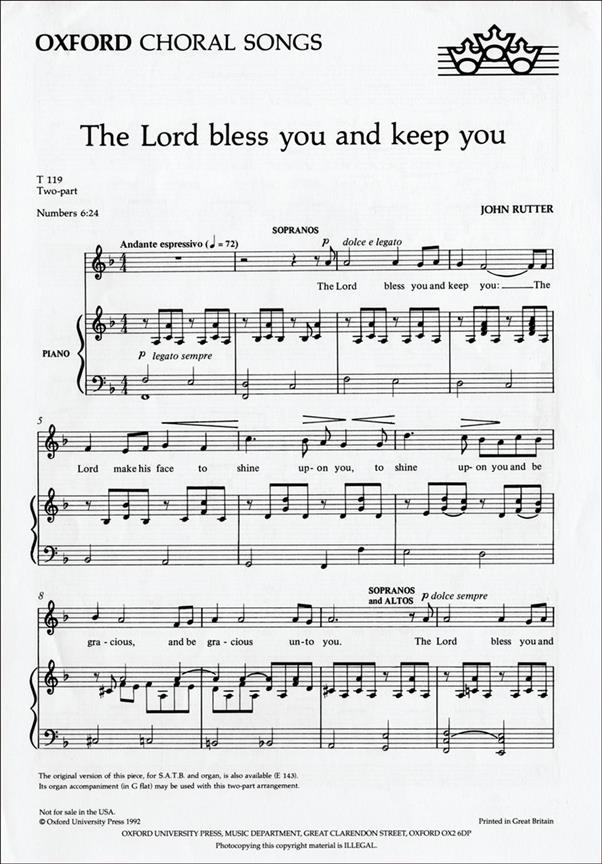 John Rutter: The Lord Bless You And Keep You (SA)