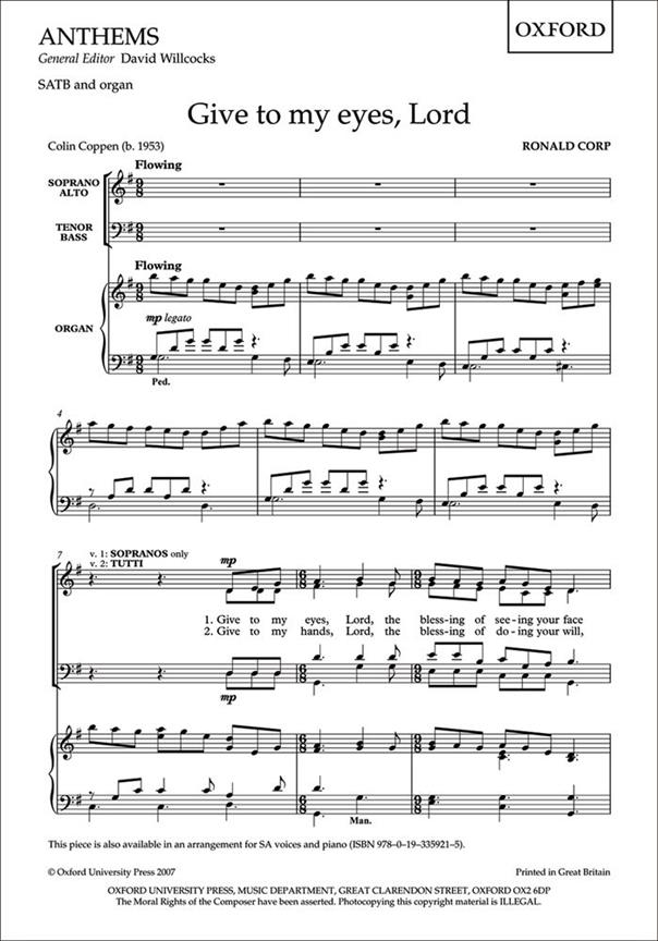 Corp: Give to my eyes, Lord (SATB)