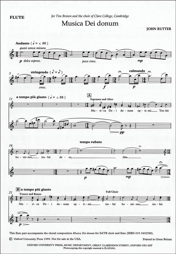 John Rutter: Musica dei donum (Fluitpartij)