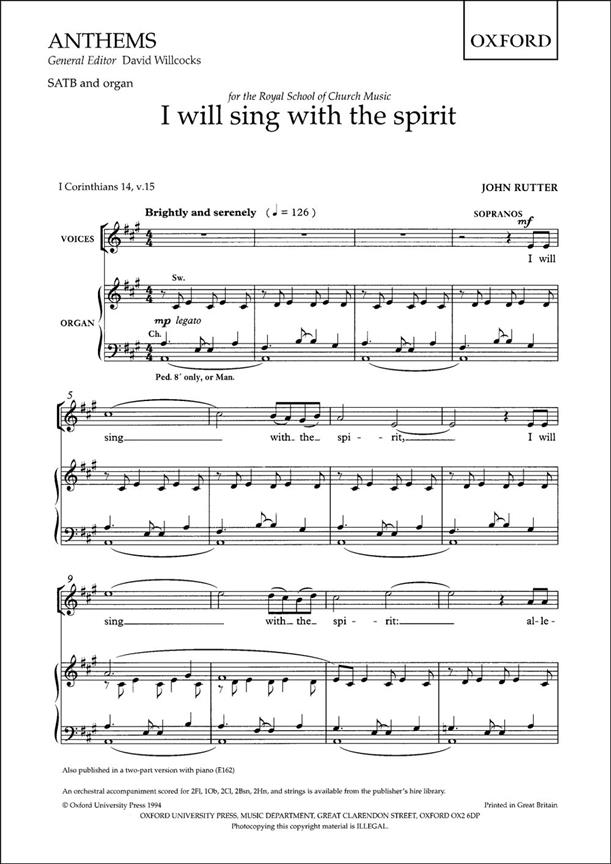 John Rutter: I will sing with the spirit (SATB, Orgel)