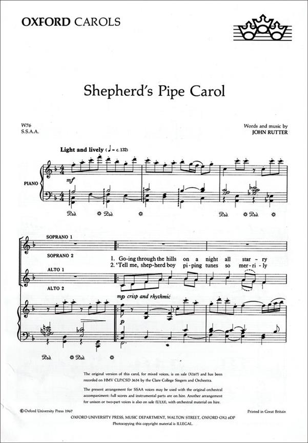 John Rutter: Shepherd's Pipe Carol (SSA)