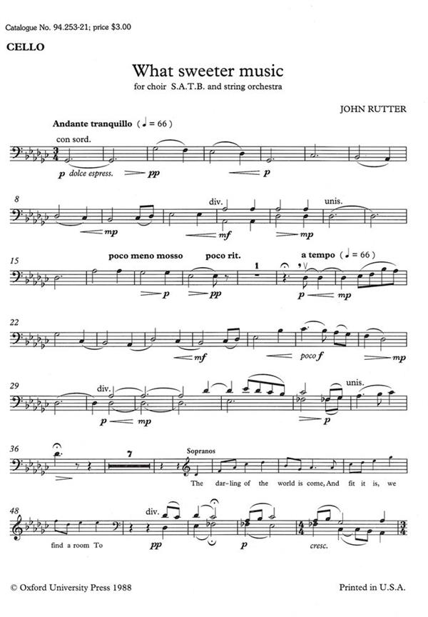 John Rutter: What Sweeter Music (Cello)