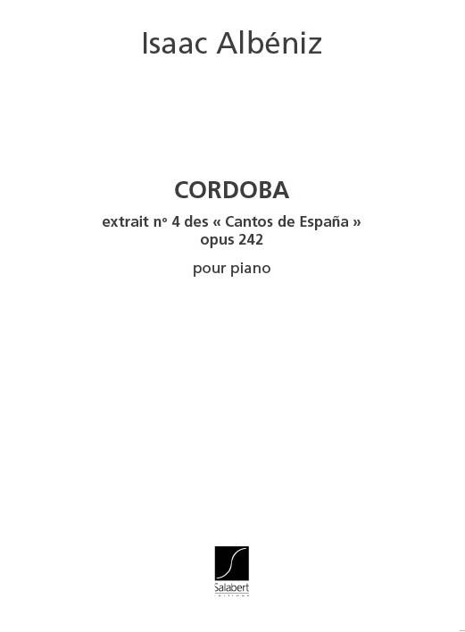 Isaac Albeniz: Cordoba Chants D'Espagne N 4 Pour Piano