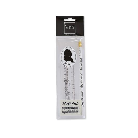 Stationery set Bach 3-part(1 pencil Bach, 1 ruler line of notes, 1 eraser Bach signature)