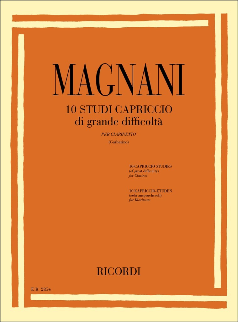 Manani: 10 Studi Capriccio Di Grande Difficoltà (Per Clarinetto In Si Bem.)