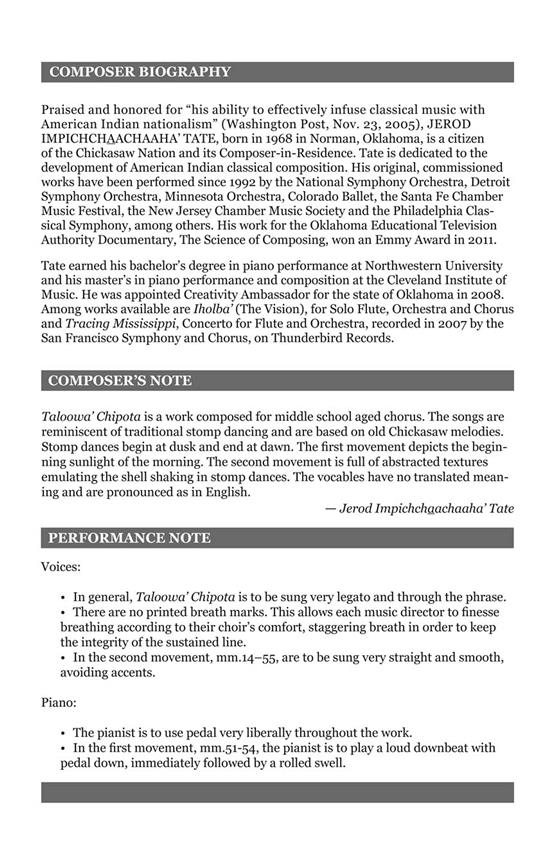 Taloowa' Chipota Children's Songs(3-Part Mixed Choir, Cello and Piano)