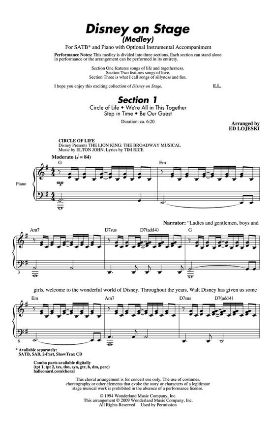 Disney on Stage (Medley) (SATB)