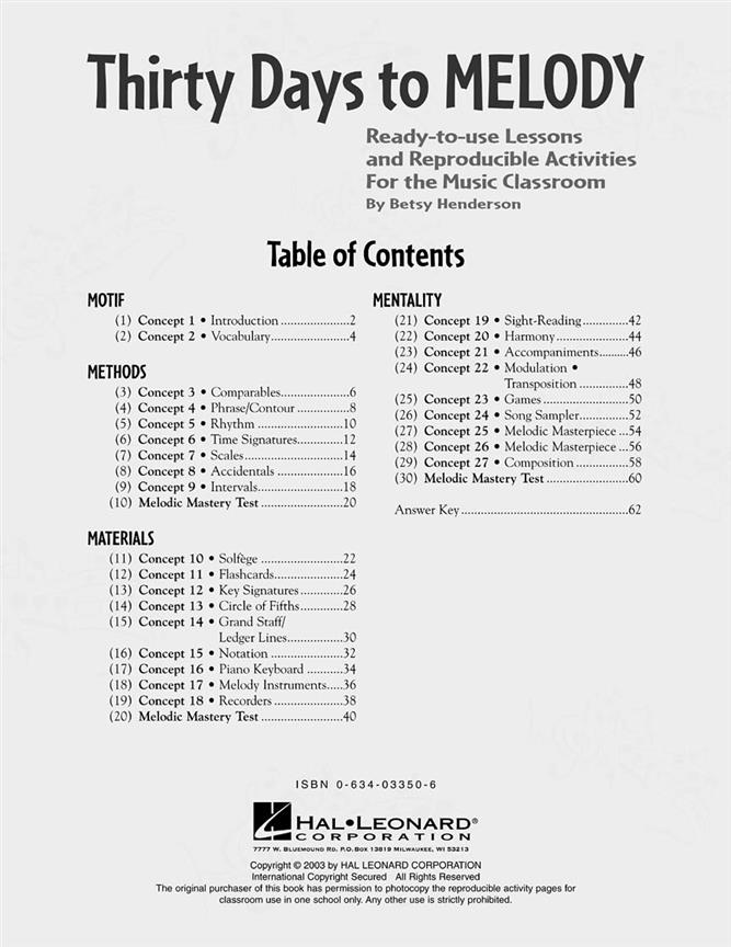 Thirty Days to Melody(Ready-to-Use Lessons and Reproducible Activities)