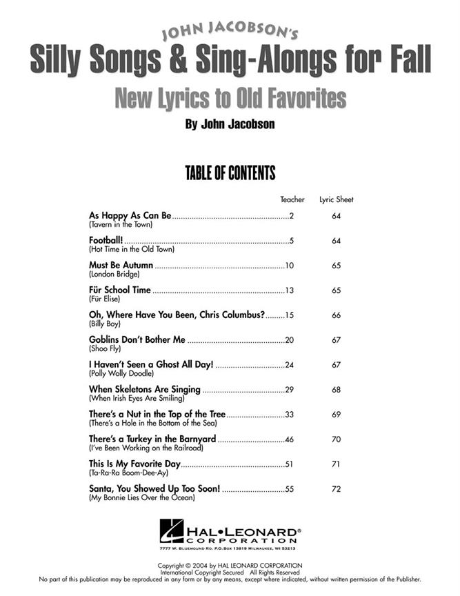 Silly Songs and Sing-Alongs fuer Fall Collection(New Lyrics to Old Favorites)