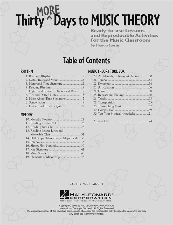 Thirty More Days To Music Theory(Ready-to-Use Lessons and Reproducible Activities)